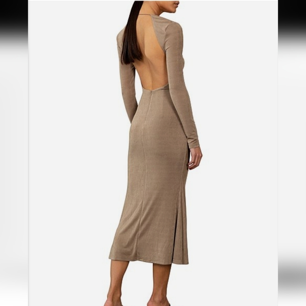 Jason Wu Long Sleeve Open Back Midi Bodycon Dress Taupe Brown New NWT Medium - Picture 3 of 16